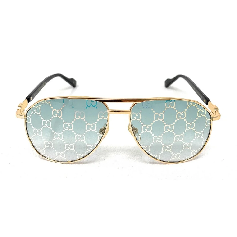 GUCCI Men's Sunglasses GG1220S 004 Gold Black Green Pilot 59mm - Picture 2 of 5